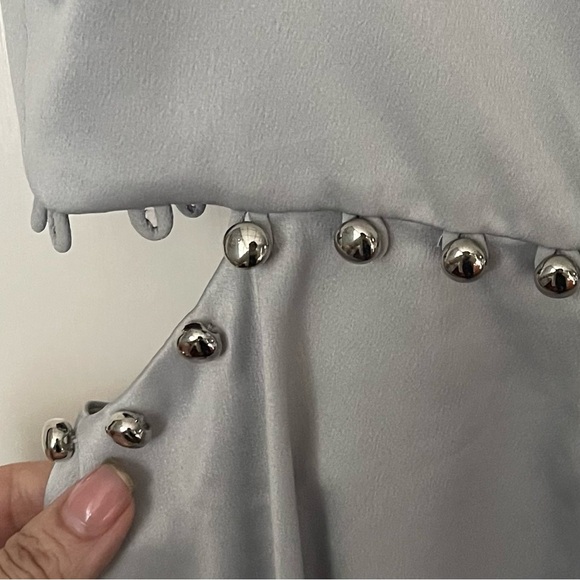 NBD Brandi Skater Mini Dress Size XS Silver Satin Cut Out Party Night Out - Picture 10 of 12